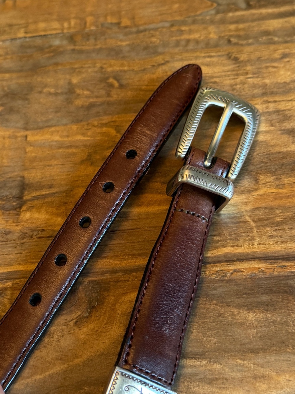 Brighton Multi-Color Pony Hair Silver Concho Leather Belt Sz 32 / M - Picture 7 of 11